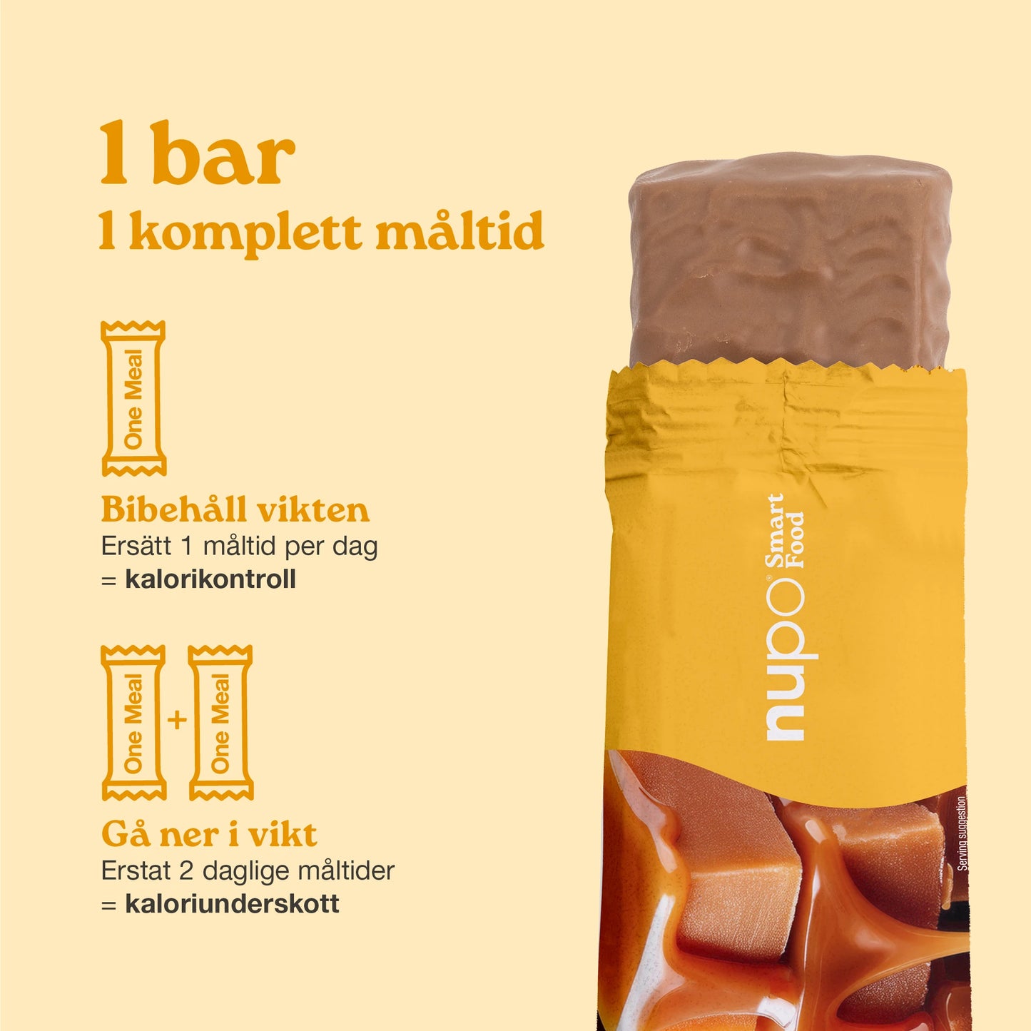 Nupo One Meal Bar Caramel måltidsersättning bar stående