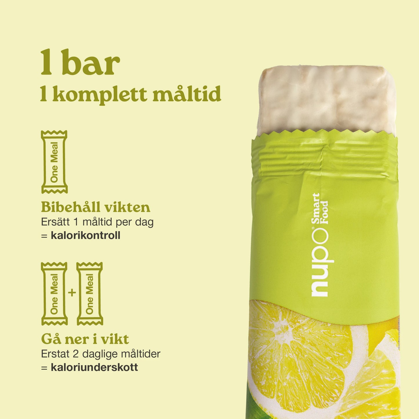 Nupo One Meal Bar Lemon Crunch fördelar högt protein fibrer
