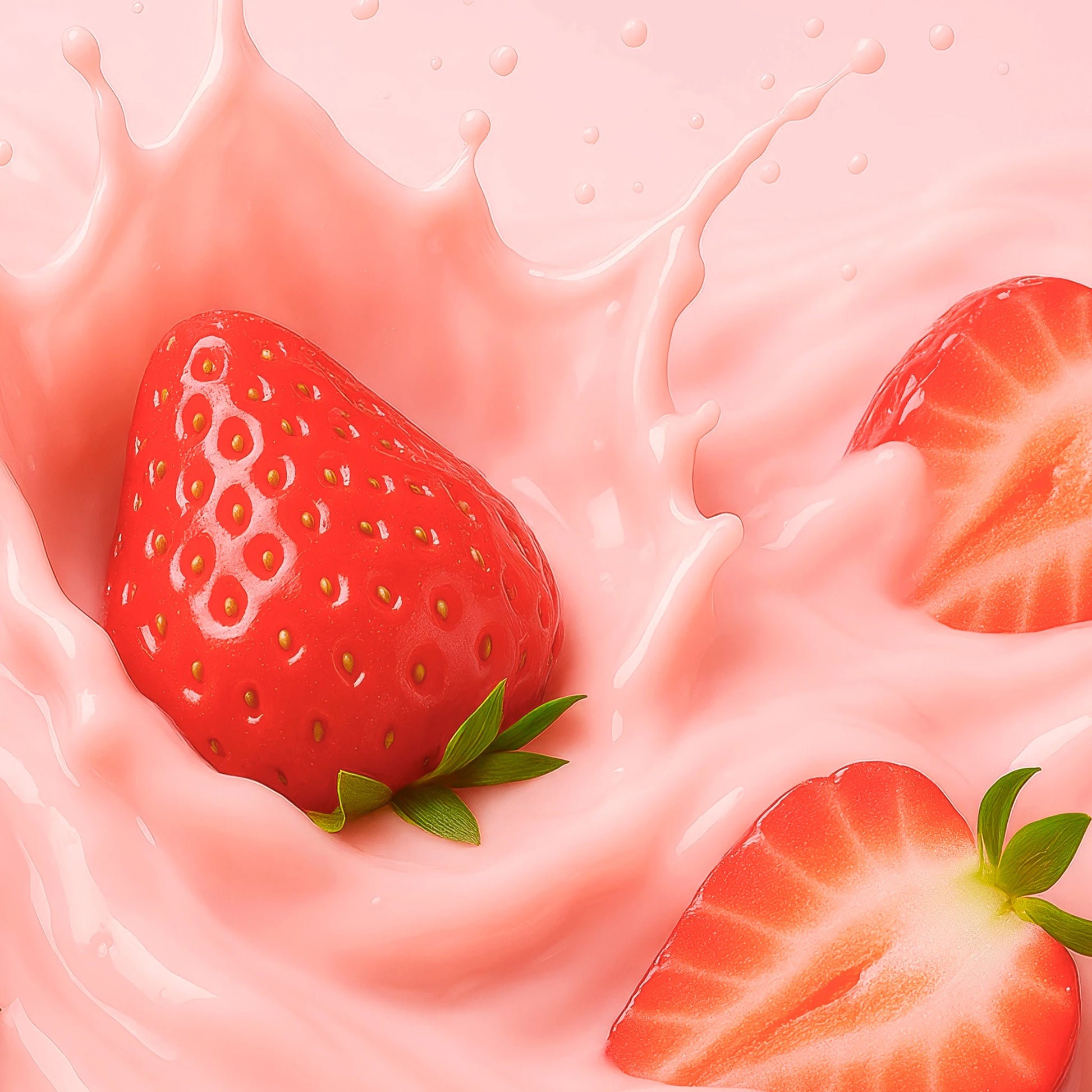 Fresh strawberries bredvid Nupo One Meal RTD Strawberry shake