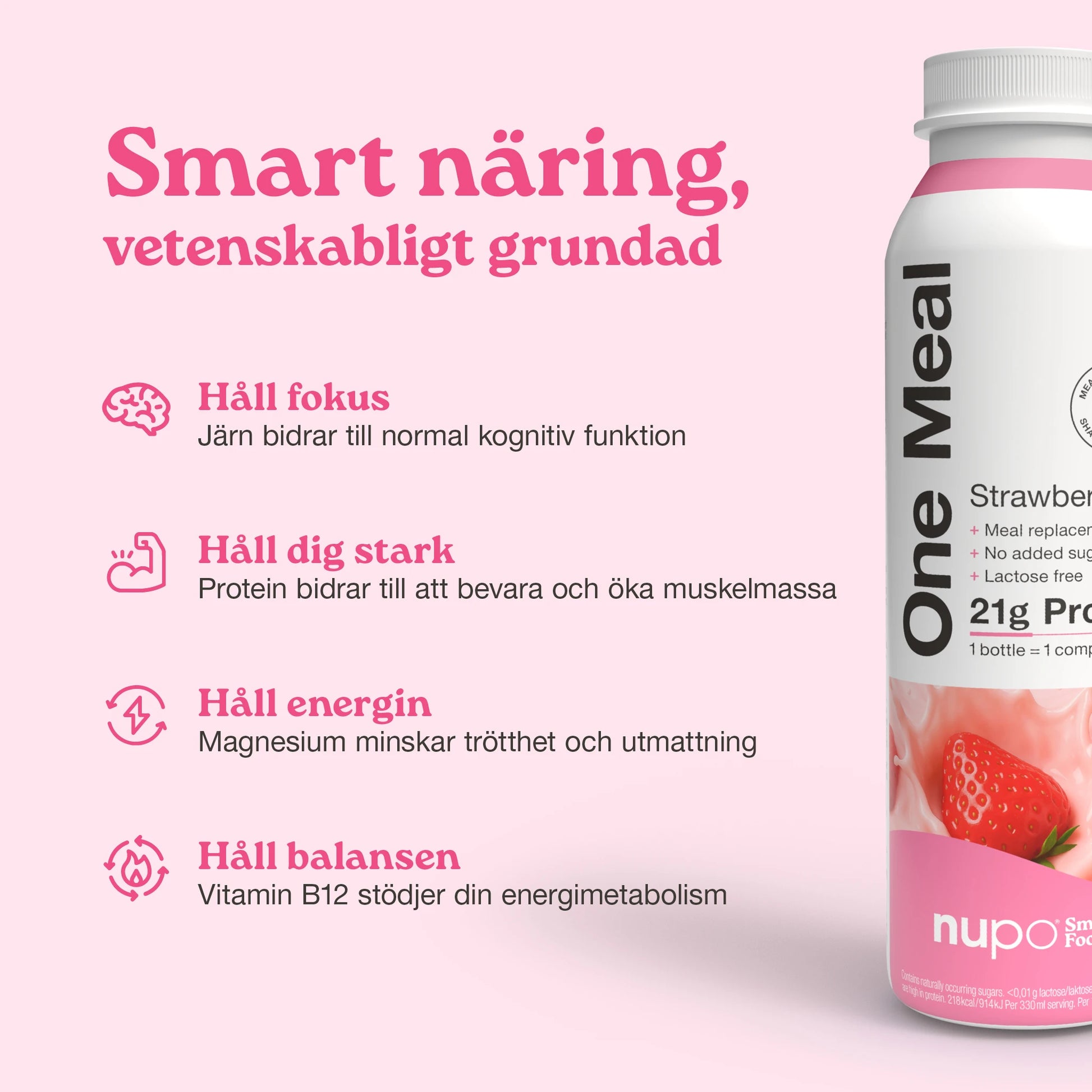Nupo One Meal RTD Strawberry näringsinfo på förpackningen