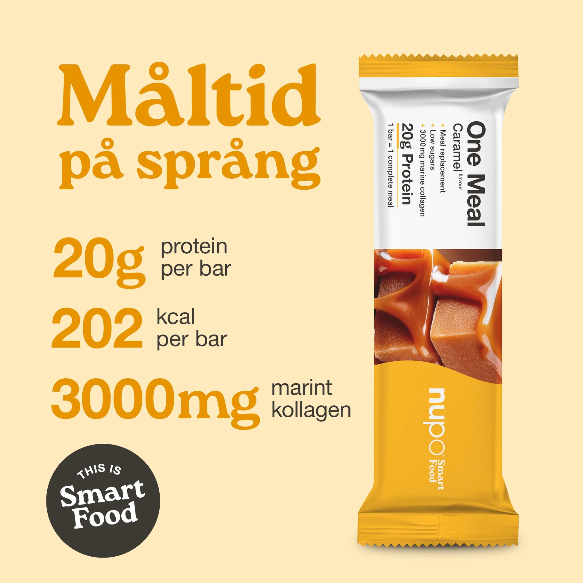 Nupo One Meal Bar Caramel näringsvärde protein fibrer vitaminer