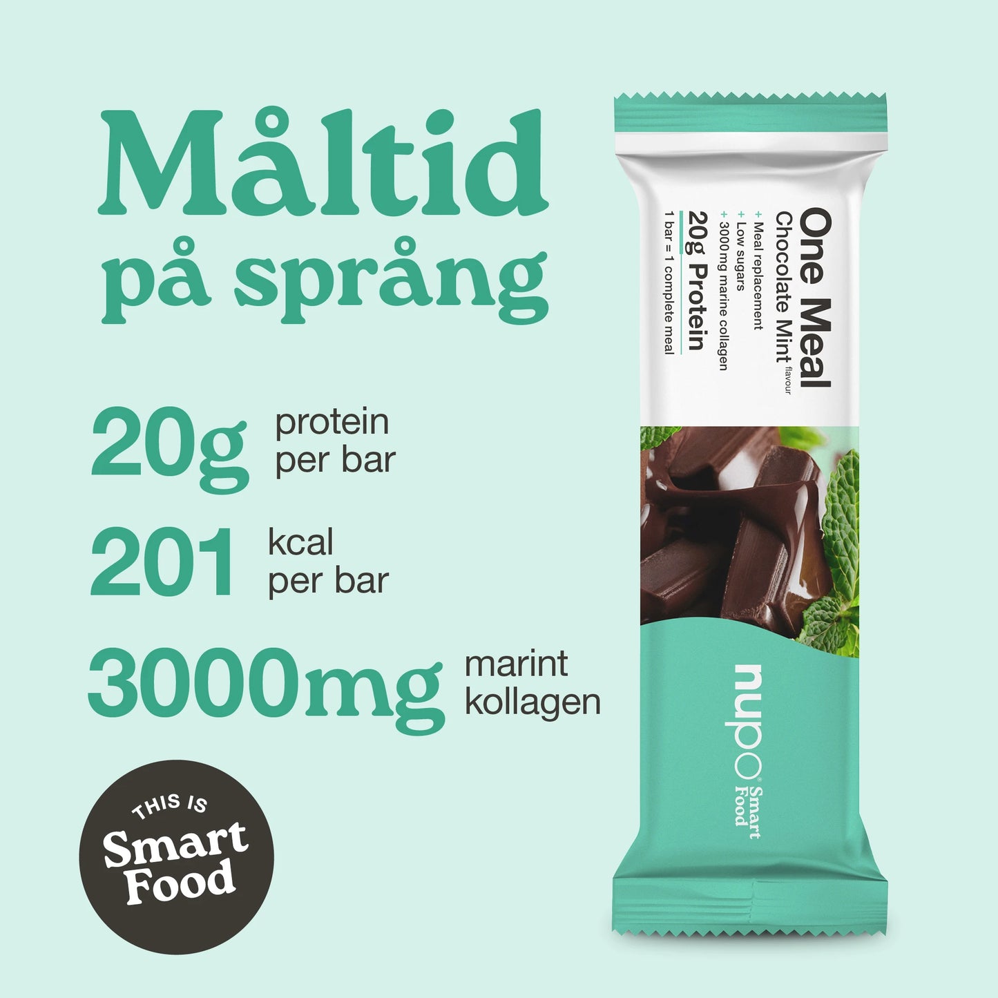 Nupo One Meal Bar Chocolate Mint näringsvärde protein fibrer vitaminer