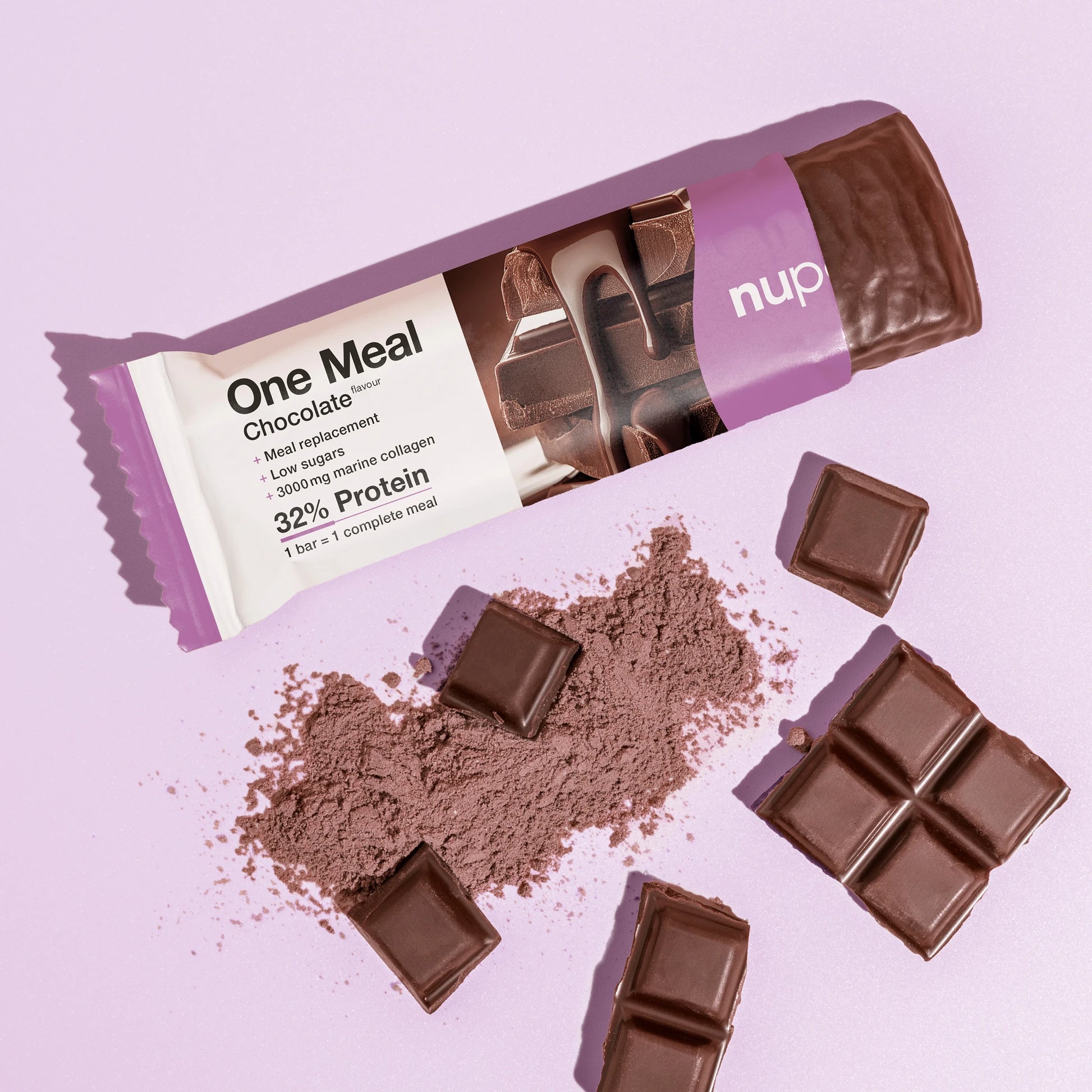 Nupo One Meal Bar Chocolate bruten bar närbild