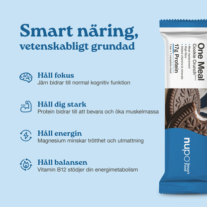 Nupo One Meal Bar Cookie Crunch smart nutrition – högt protein och fibrer för viktminskning och viktkontroll