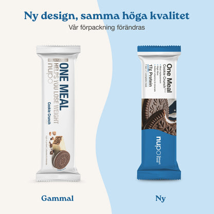 Nupo One Meal Bar Cookie Crunch nytt och gammalt design – samma goda smak i ny förpackning