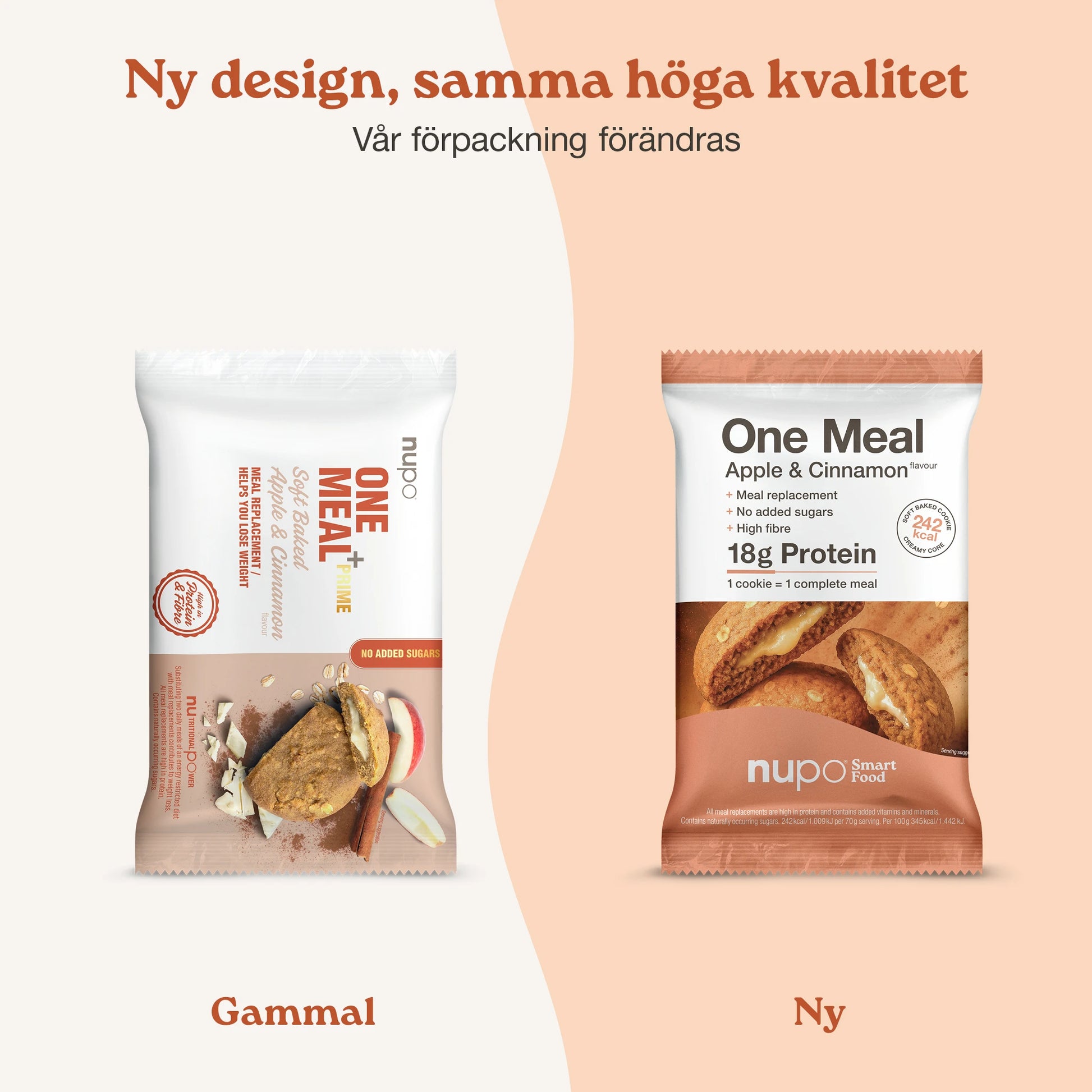 Nupo One Meal Bar Apple & Cinnamon nytt och gammalt design förpackning