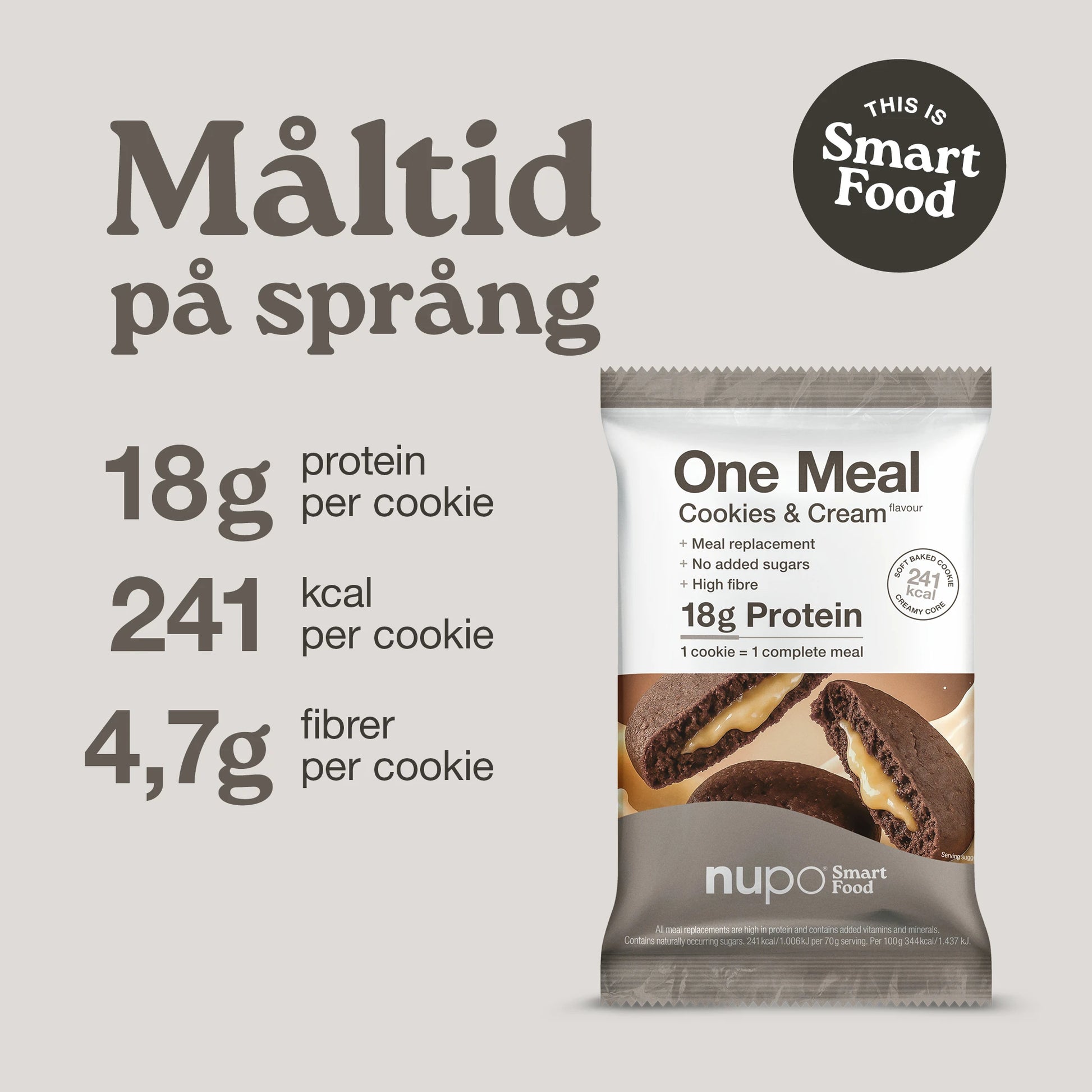 Nupo One Meal Bar Cookies & Cream näringsvärde protein fibrer vitaminer