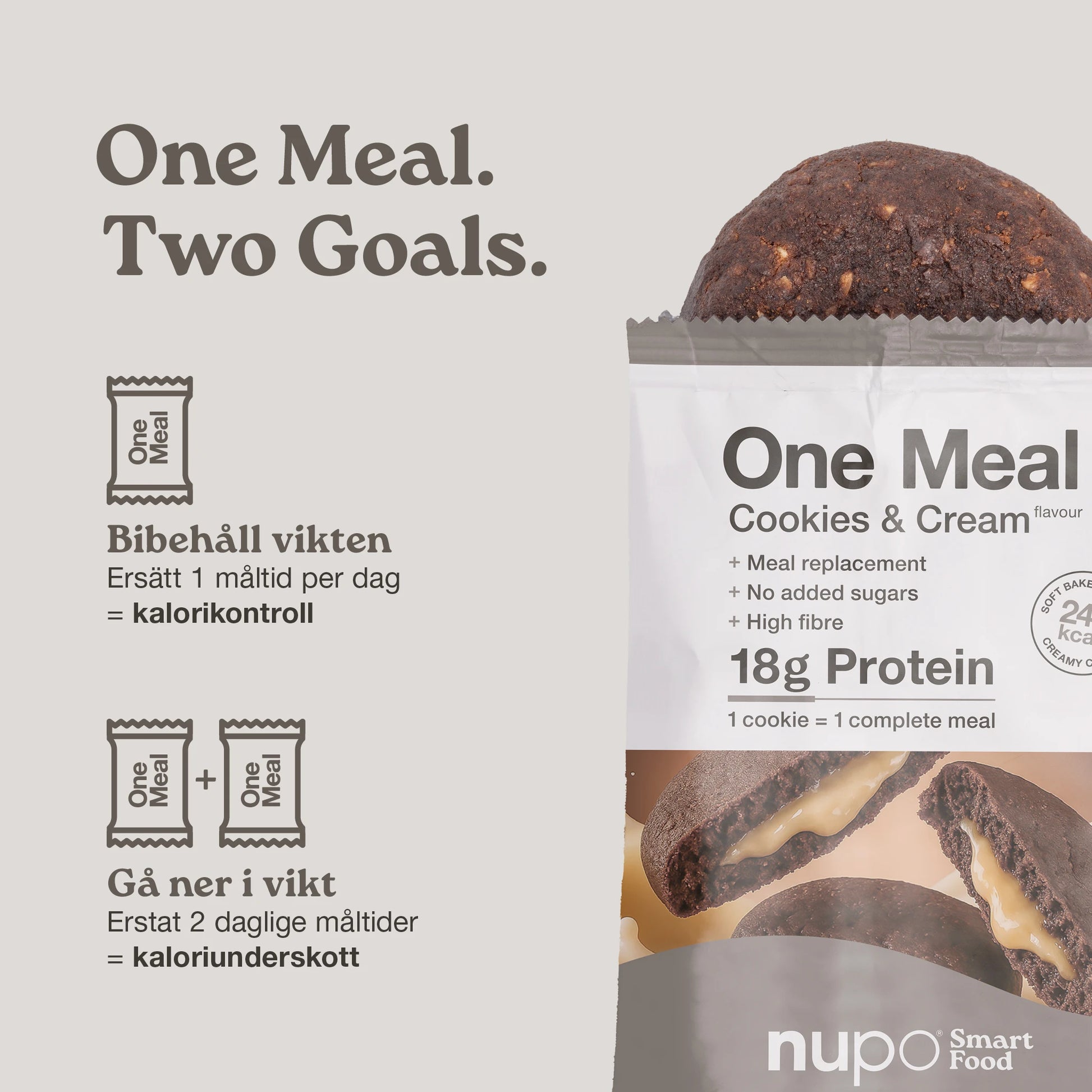 Nupo One Meal Bar Cookies & Cream måltidsersättning bar stående