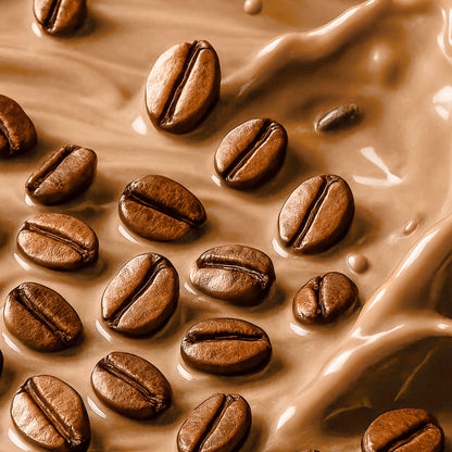 Coffee beans bredvid Nupo One Meal RTD Caffe Latte shake