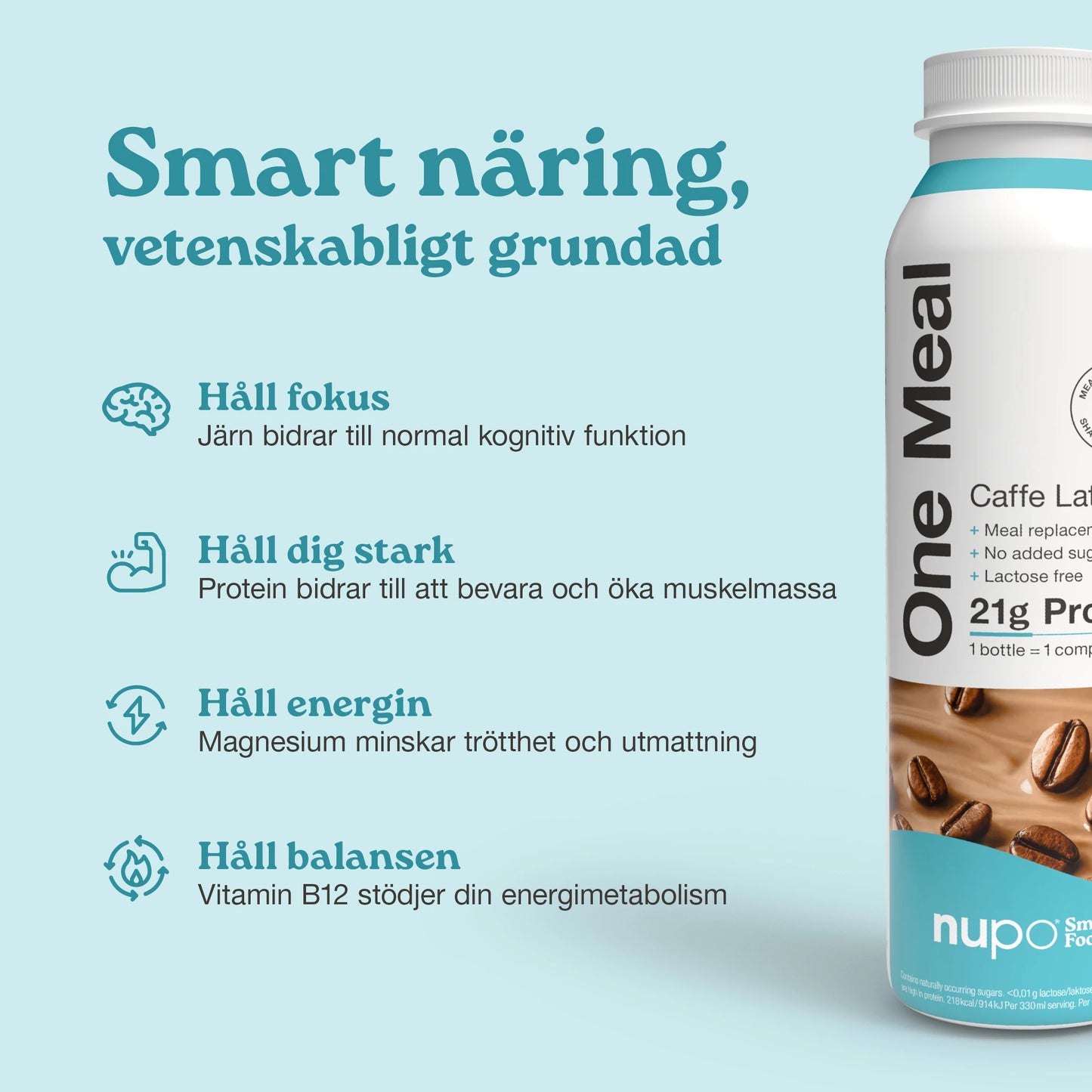 Nupo One Meal RTD Caffe Latte näringsinfo på förpackningen