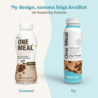 Nupo One Meal RTD Caffe Latte produkt och förpackning display