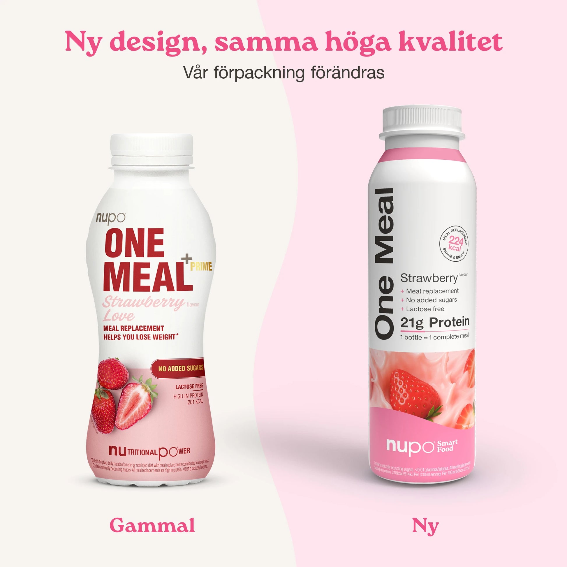Nupo One Meal RTD Strawberry produkt och förpackning display