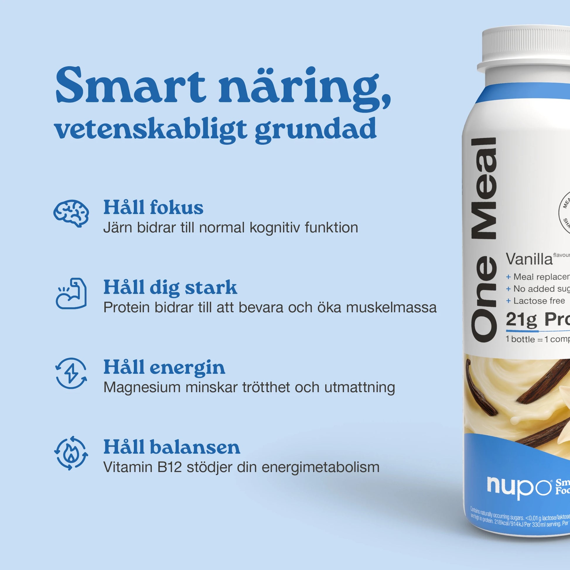 Nupo One Meal RTD Vanilla näringsinfo på förpackningen